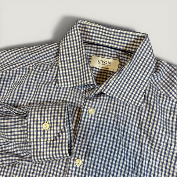 Eton Other - Eton Dress Shirt Mens 16/41 Blue Gingham Check Contemporary Fit Oxford